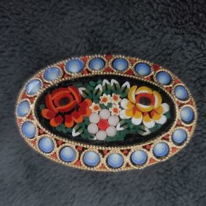 Antique Oval Dome Micro Mosaic Brooch Pin NICE